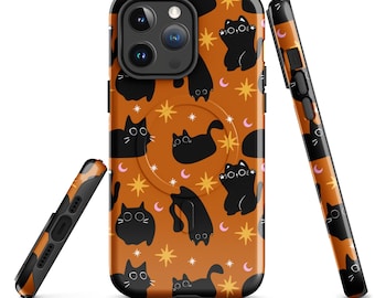 Black Cat Witchy MagSafe iPhone Case, Vintage Halloween Cat Lover Phone Case, Spooky Cute, Spooky Season, Magnetic Phone Case, Cat Mom Gift