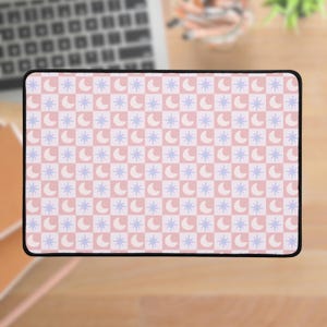 Celestial Checkered Pastel Desk mat, Cute Gamer Pad, Girly Computer Office Accessories