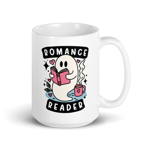 Romance Reader Ghost Mug | Spooky Cute Bookish Mug | Ghostie Coffee Cup | Fall Halloween Lover | Reader Gifts