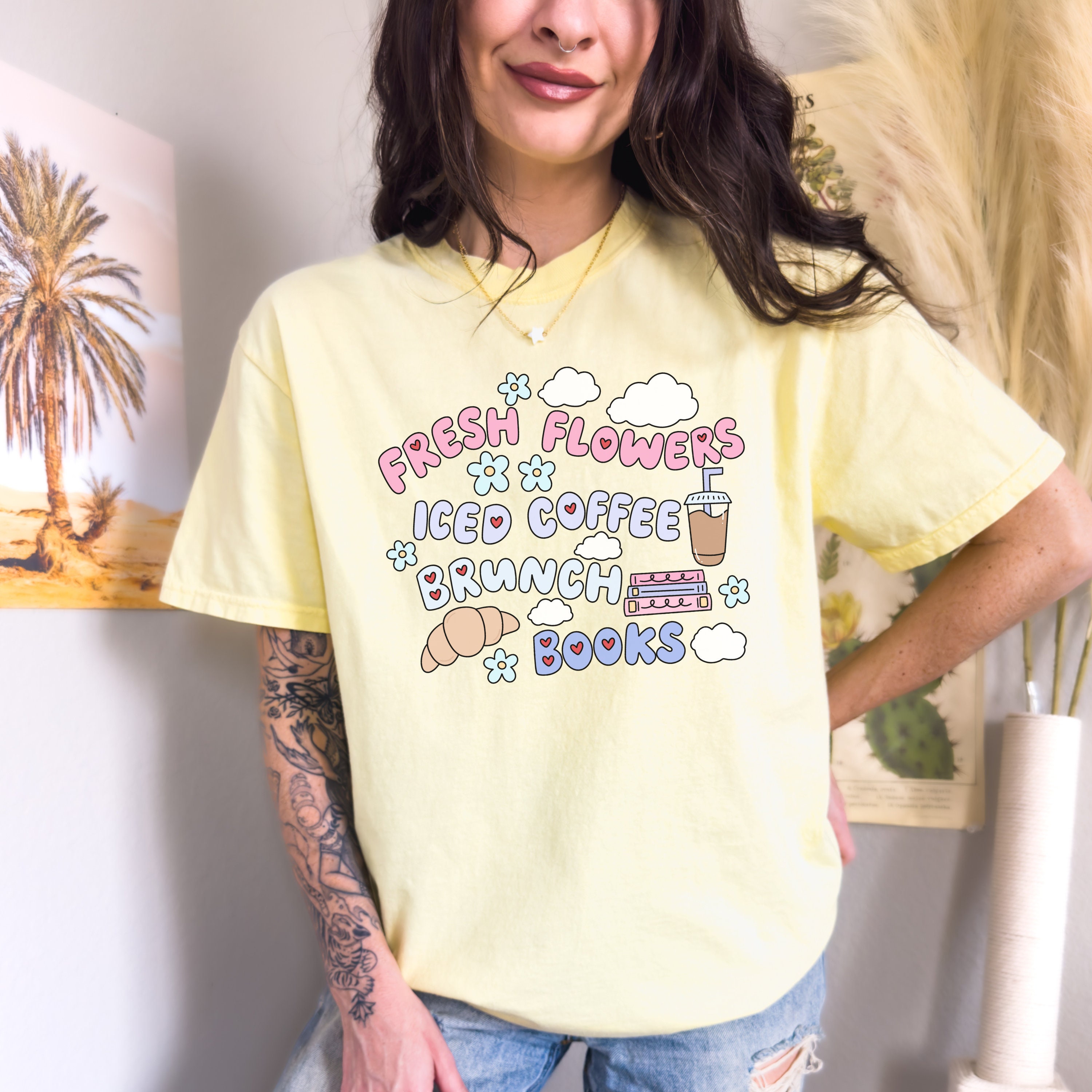 Iced Coffee Shirt for Book Lover Floral Coquette Tshirt Girly Gift