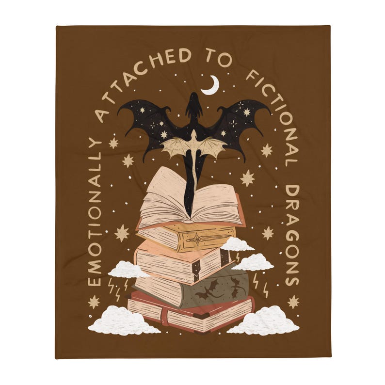 Emotionally Attached to Fictional Dragons Bookish Blanket, Fantasy Romance Reader Gift, Romantacy Book Merch, Booktok, Reading Accessories