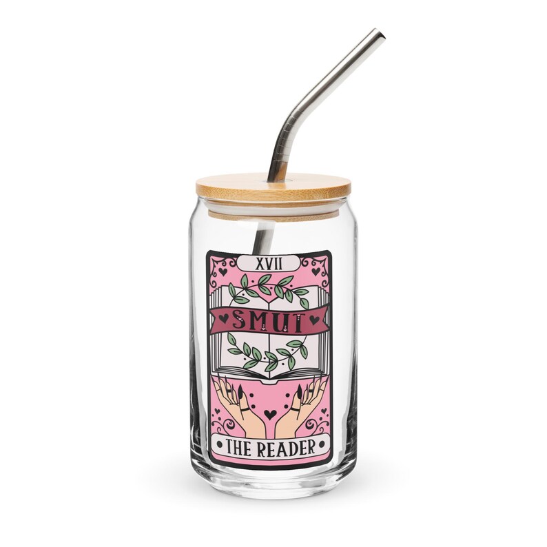 Smut Reader Tarot Iced Coffee Glass with Lid and Straw, Spicy Book Lover Cup, Reader Christmas Gifts, Dark Romance