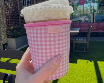 PRE ORDER Pink Gingham Iced Coffee Sleeve
