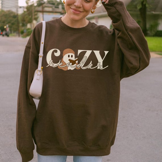 Cozy Reader Ghostie Crewneck, Spooky Cute Ghost Bookish Fall Sweatshirt, Bookworm Autumn, Reader Gifts