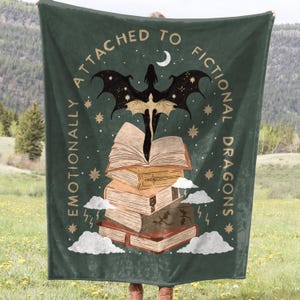 Känslomässigt knuten till fiktiva drakar - Bokfilt, Läspresent till fantasyromaner, Romantikboksmerchandise, Booktok, Lästillbehör