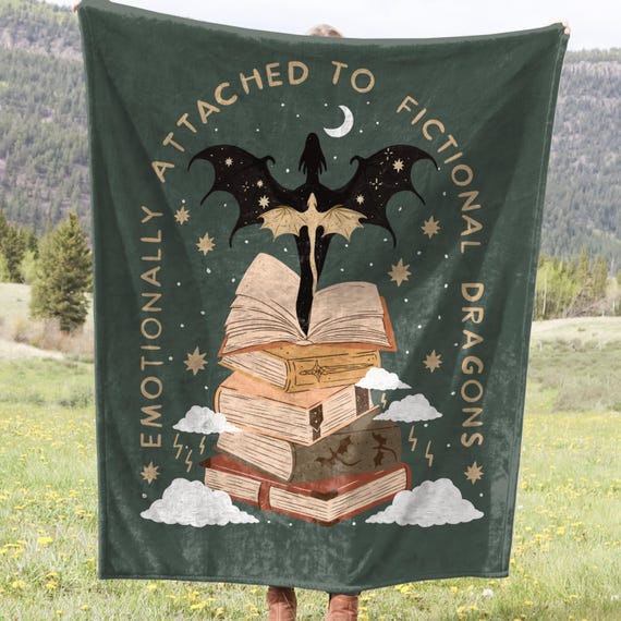 Emotionally Attached to Fictional Dragons Bookish Blanket, Fantasy Romance Reader Gift, Romantacy Book Merch, Booktok, Reading Accessories