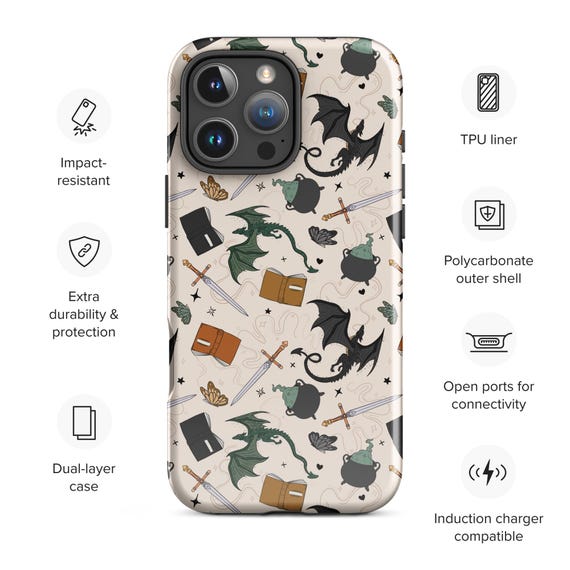 Fantasy Reader Hard iPhone Case, Bookish Phone Case, Dragons