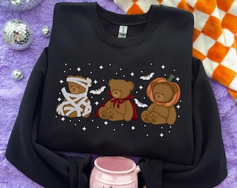 Beary Scary Hallween Sweatshirt, Spooky Cute Teddy Bear Crewneck