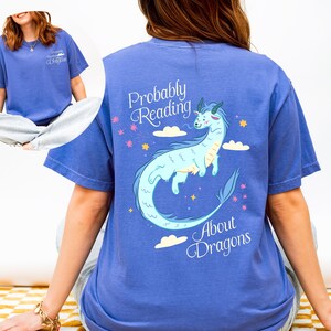Probably Reading About Dragons Fantasy Lover Tshirt, Bookish Merch, Book lover Gifts, Booktok Romantasy Reads Periwinkle