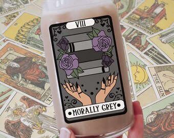 Morally Gray Tarot Witchy Iced Coffee Glass | Bookish Coffee Lover gift | Team Villain Dark Romance Enemies to Lovers Bookworm Gothic Vibes