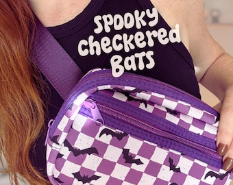 Spooky Checkered Bats Crossbody Bag, Purple Halloween Crossbody, Spooky Cute, Fall Accessoires, Its Freakin Bats