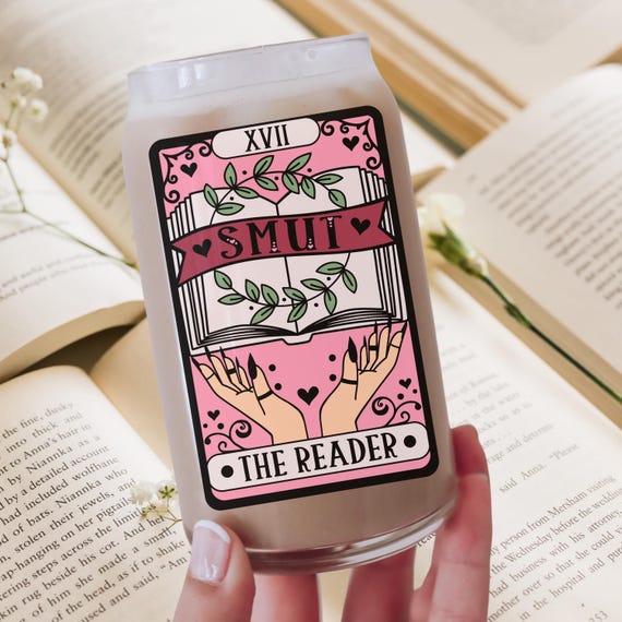 Smut Reader Tarot Iced Coffee Glass with Lid and Straw, Spicy Book Lover Cup, Reader Christmas Gifts, Dark Romance