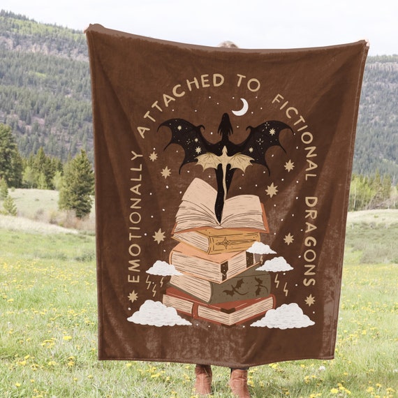 Emotionally Attached to Fictional Dragons Bookish Blanket, Fantasy Romance Reader Gift, Romantacy Book Merch, Booktok, Reading Accessories