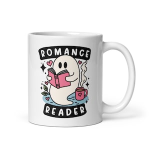 Romance Reader Ghost Mug | Spooky Cute Bookish Mug | Ghostie Coffee Cup | Fall Halloween Lover | Reader Gifts