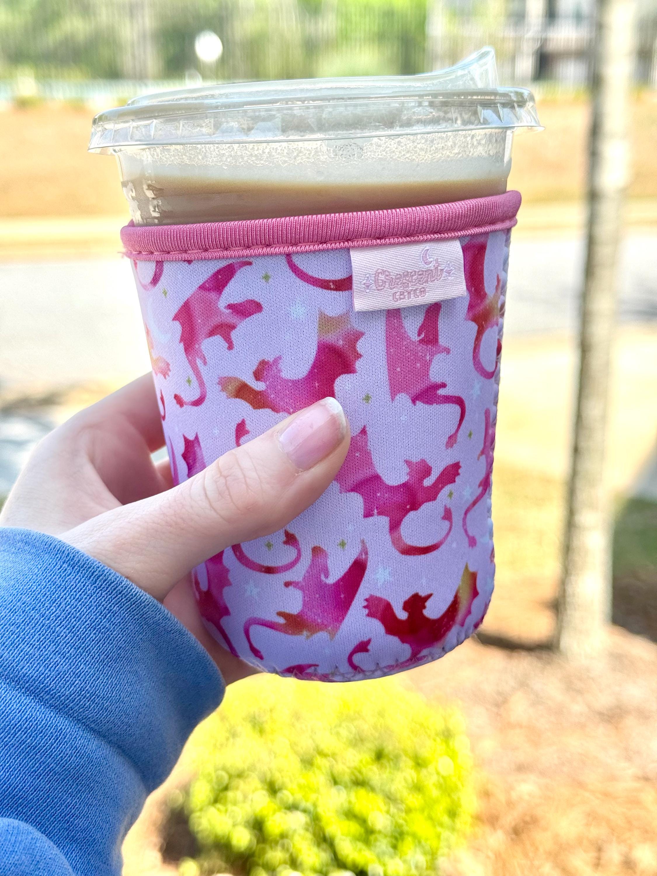Pink Dragon Rider Iced Coffee Sleeve, Bookish Coffee Accessories