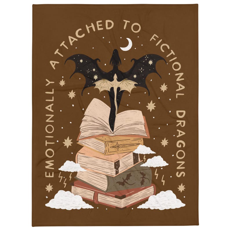 Emotionally Attached to Fictional Dragons Bookish Blanket, Fantasy Romance Reader Gift, Romantacy Book Merch, Booktok, Reading Accessories