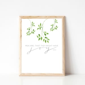 Men Are That They Might Have Joy | LDS Printable | Watercolor Leaves | 2 Nephi 2:25 | Christian Saying | Inspirational Book of Mormon Verse