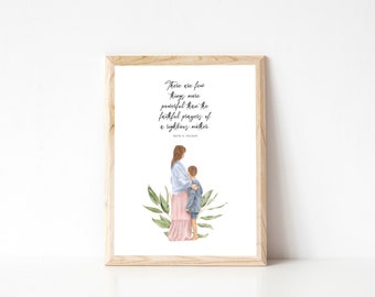 Faithful Prayers of a Righteous Mother Bundle | Boyd K Packer Quote | Three Styles | General Conference Print | Mother and Son Art | Leaves