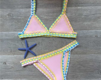 multicolors neo crochet bikini suit
