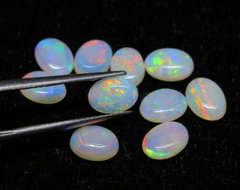 Ópalo australiano ovalado de 5 x 7 mm, cabujón de ópalo, multicolor, natural, piedra preciosa suelta para la fabricación de joyas.