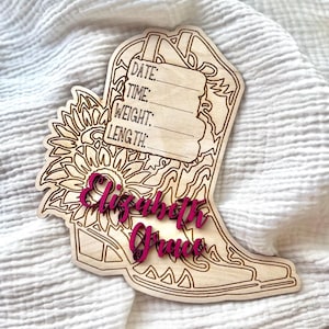Cowgirl Boots Birth Announcement, Western Name Sign for Hospital, Gift for Baby Shower, Newborn announcement