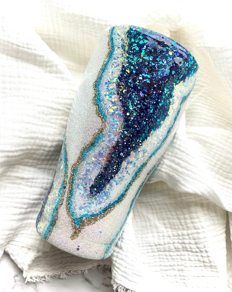 Blue Geode Glitter Tumbler Personalized Glitter Tumbler Etsy