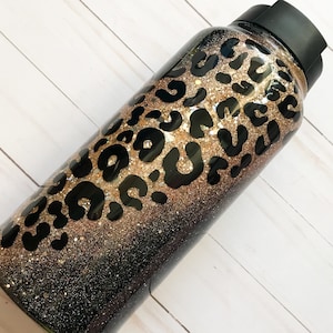 black and gold leopard glitter tumbler, Gift for Valentine, Gift for her, Leopard print tumbler, Water bottle, Stainless steel tumbler,