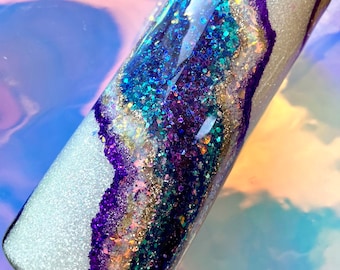 Purple Geode Glitter tumbler, Personalized glitter tumbler, agate tumbler, gift for crystal lover, white geode tumbler, geode tumbler