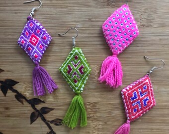 Mexican Earrings~Handmade Earrings~Boho Earrings~Mexican Accessories~Colorful Earrings~Handmade Earrings~Embroidered Earrings