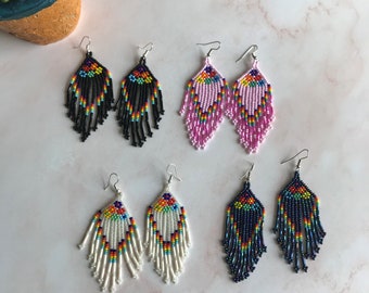 Long Beaded Earrings~Mexican Earrings~Handmade Earrings~Floral Earrings~Handmade Accessories~Aretes Mexicanos~Accesorios Mexicanos