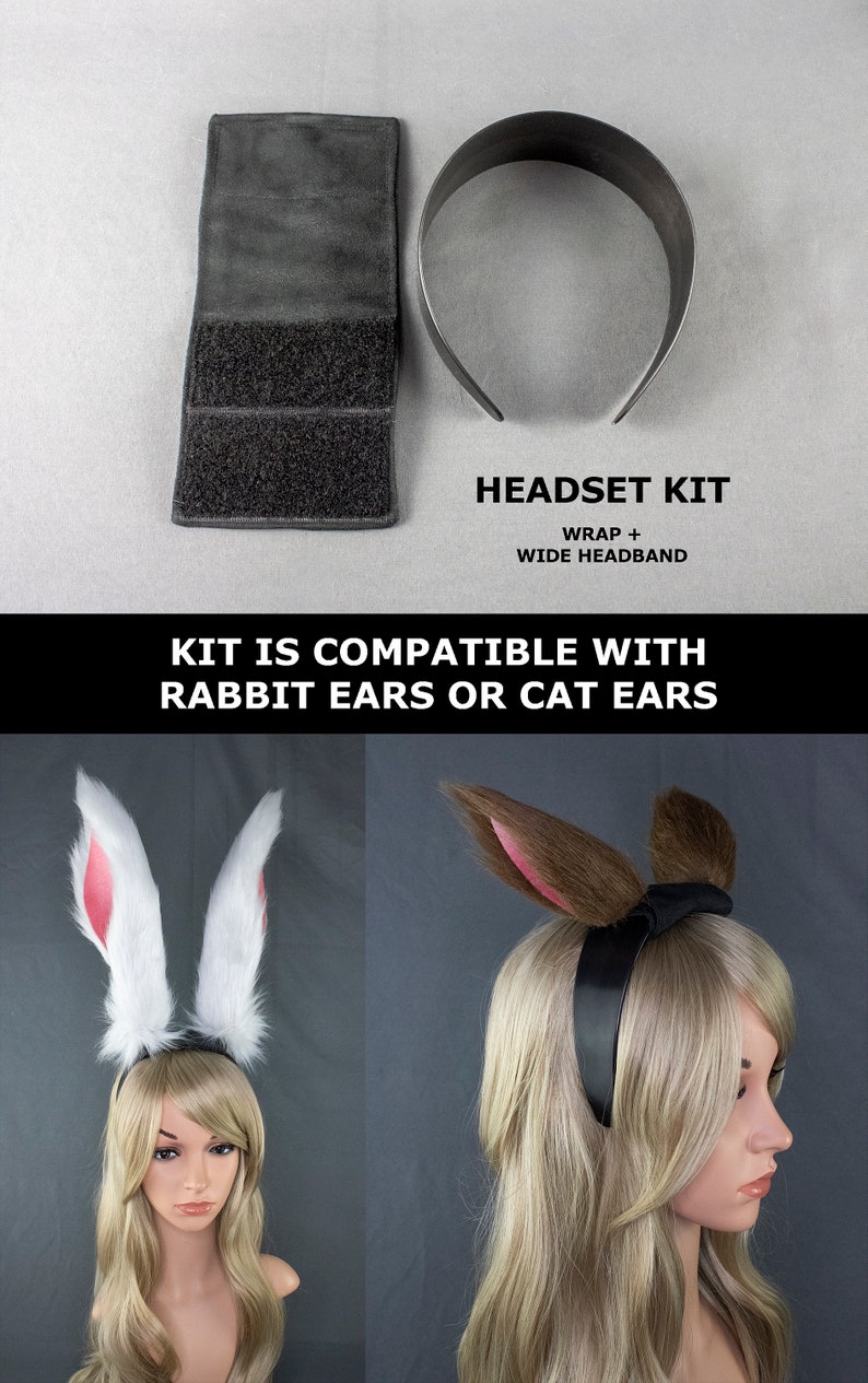 Headset kit includes wrap + wide black headband. Kit is compatible with rabbit ears or cat ears.