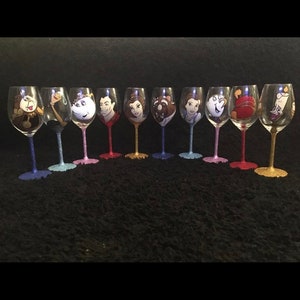 Beauty and the beast handpainted wine glasses