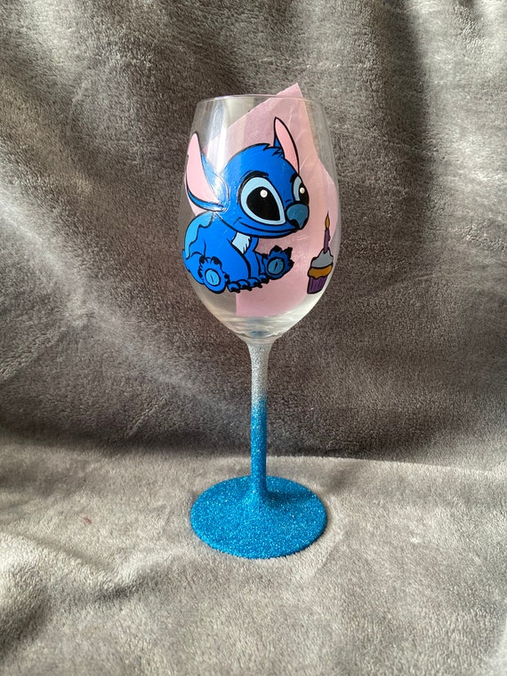 Birthday stitch handpainted wine glass