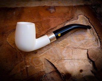 Smooth Special Hand Crafted Large Size Half Bent Model Meerschaum Pipe With Leather Box -Astaş Meerschaum