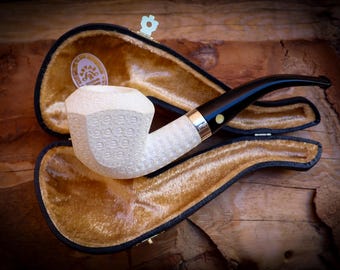 Silver Embroidered Special Handmade Panel Model Meerschaum Pipe With Leather Box