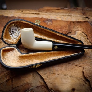 Pipa di schiuma di mare per sigaretta modello Billard liscia speciale fatta a mano con scatola in pelle -Astaş Meerschaum