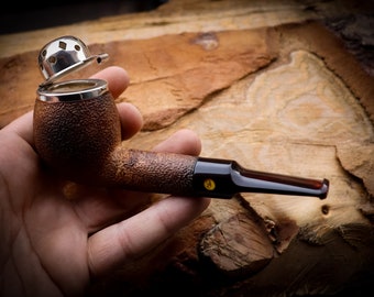 Rustic Patterned Meerschaum,Silver Cover Calcined Rustic Patterned Apple Model Meerschaum Pipe With Leather Box -Astaş Meerschaum
