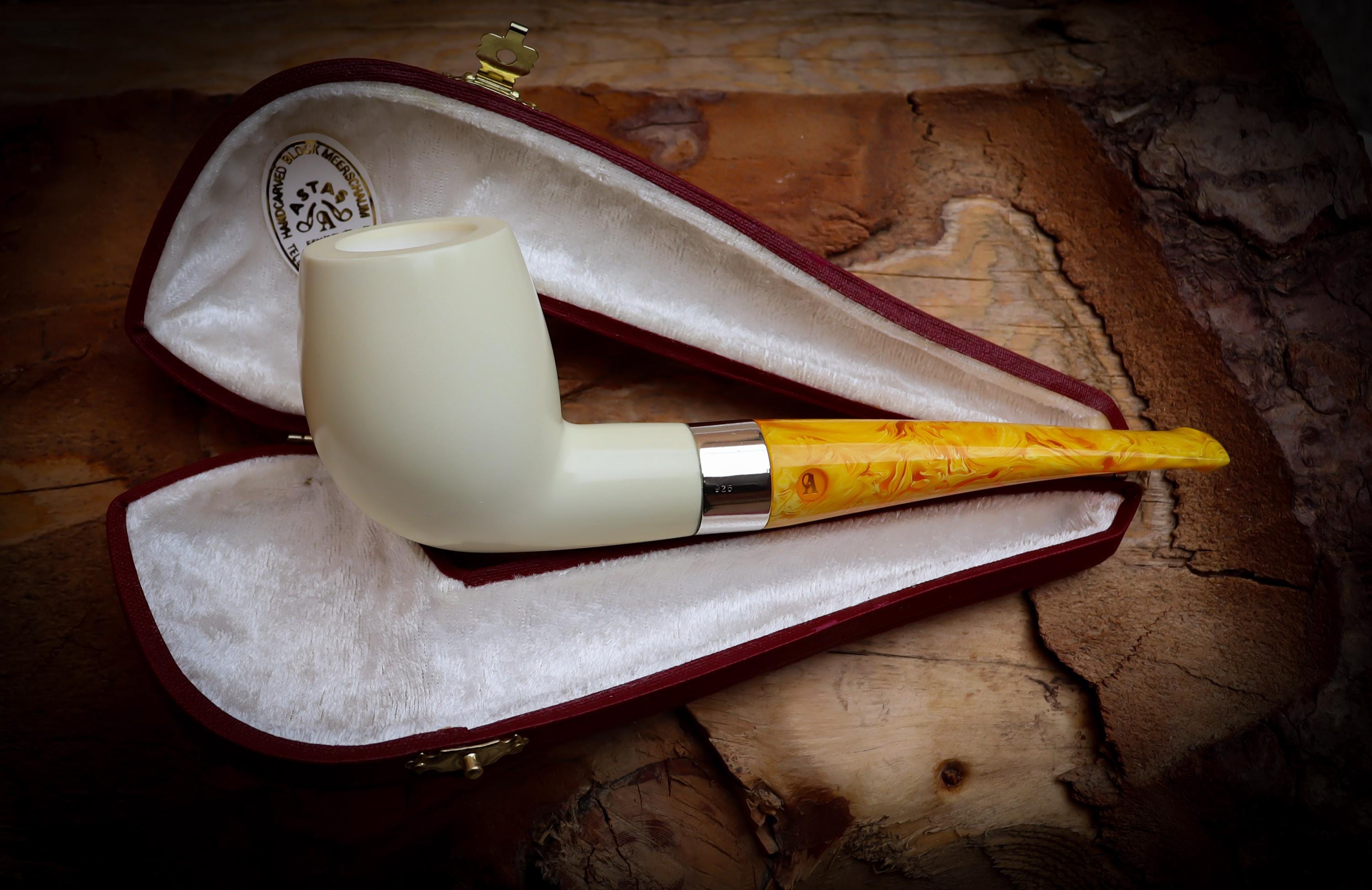 Silver Smooth Special Handmade Extra Large Billard Meerschaum Pipe With Leather Box-Astaş Meerschaum