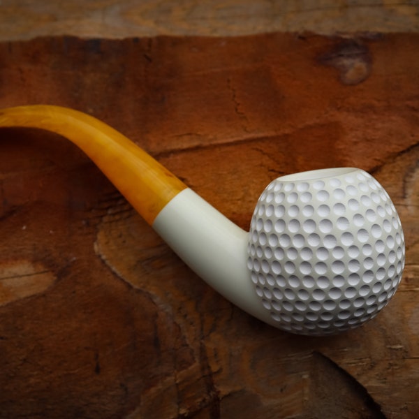 Special Handmade Golf Ball Model Meerschaum Pipe With Leather Box