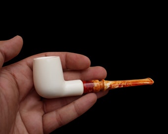 Billard Meerschaum, pipa liscia Billard Meerschaum con scatola in pelle