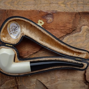 Pipa in schiuma di mare modello pannello con scatola in pelle