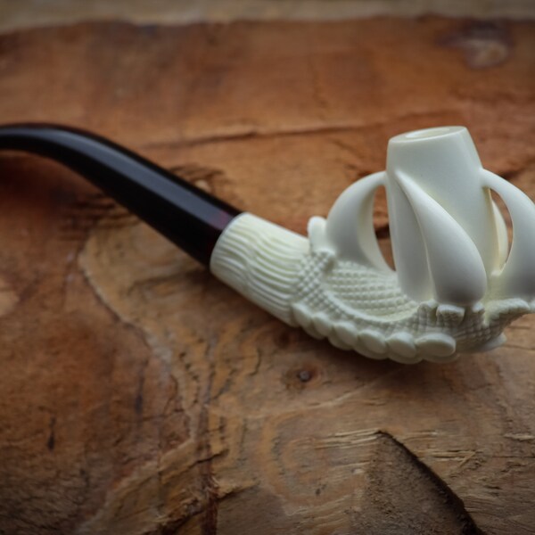 Eagle Claw Model Cigarette Meerschaum Pipe With Leather Box