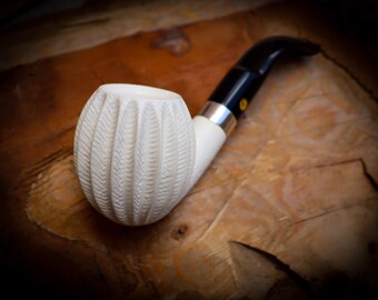 Corrugated Meerschaum, Silver Special Hand Crafted Rustic Patterned Corrugated Model Meerschaum Pipe With Leather Box -Astaş Meerschaum