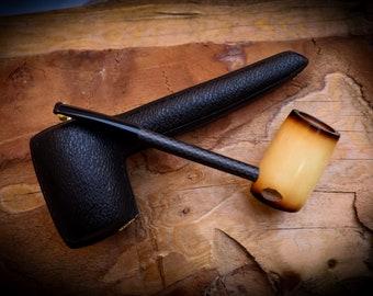 Natural Meerschaum, Calcined Smooth Special Hand Crafted Carbon Fiber Meerschaum Pipe With Leather Box -Astaş Meerschaum, Lee Van Cleef