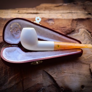 Pipa di schiuma di mare per sigaretta modello Billard liscia speciale fatta a mano con scatola in pelle -Astaş Meerschaum