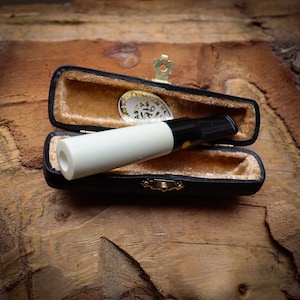Portasigarette artigianale speciale liscio con pipa in schiuma di mare con scatola in pelle - Astaş Meerschaum