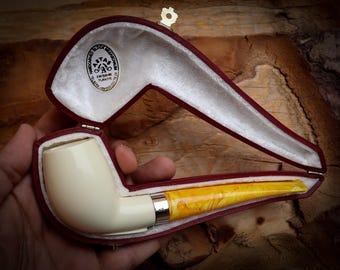 Silver Smooth Special Handmade Extra Large Billard Meerschaum Pipe With Leather Box-Astaş Meerschaum