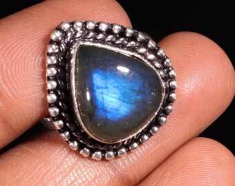 Teardrop Labradorite Ring • Silver Plated Boho Jewelry