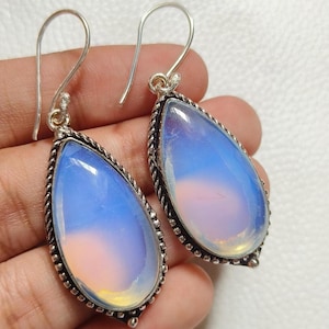 Opalite Earrings, 925 Sterling Silver Earrings, December Birthstone Earrings, Dangle Drop Earrings, Gift For Her, Earring For Women.