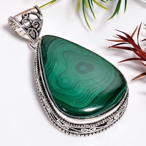 Green Malachite Pendant, Protection Crystal Pendant, Meaningful Gifts, 925 Sterling Silver Pendant, Statement Pendant, Malachite Jewelry.